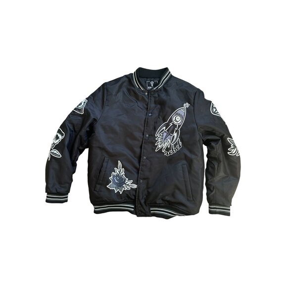 REBEL MINDS Men's Fly High Black Graphic Bomber Jacket Size XL - Picture 7 of 11